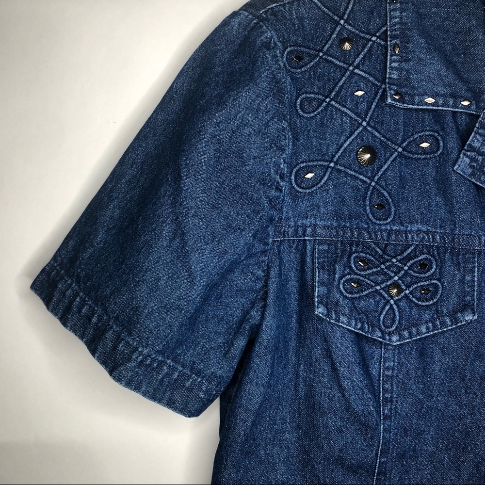 STONEBRIDGE PETITES denim metallic studs top 8P - Picture 10 of 15